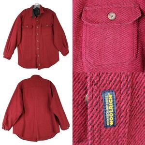 Woolrich Shirt Flannel Red Mens Size Medium LS Vintage Wool Blend Button Down